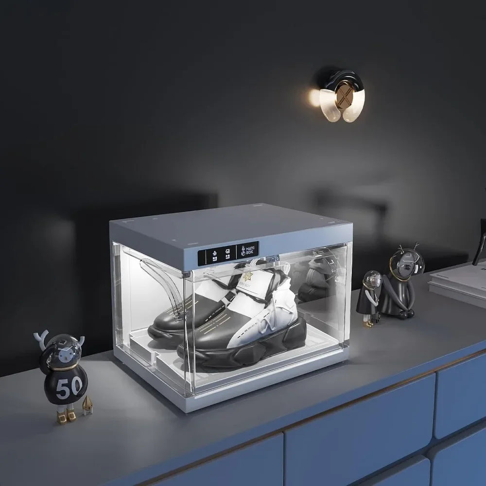 Shoe LED Smart Control,Auto-Shoe Boxes Clear Plastic Stackable for Sneaker Display Case and Collection Crate,Storage 4pack White