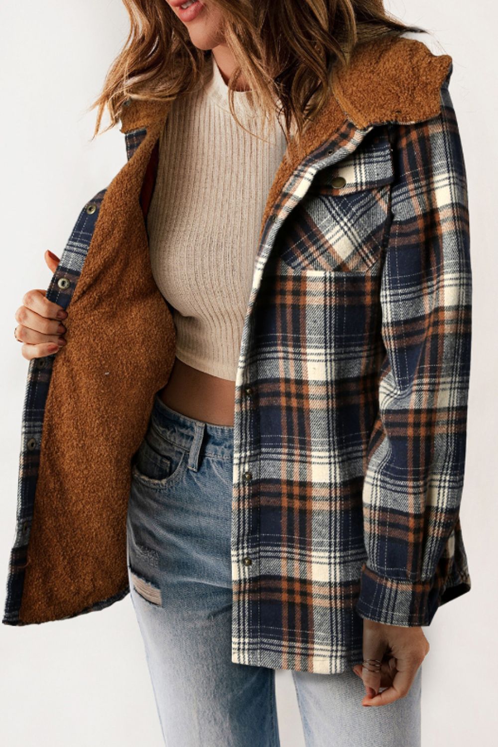 Plaid Button Up Long Sleeve Hooded Jacket