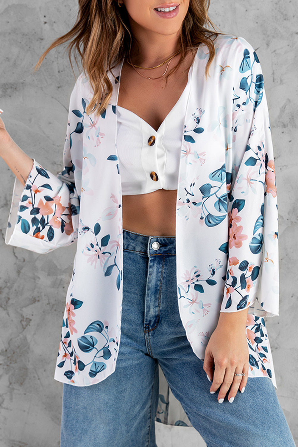 Floral Print Open Front Cardigan