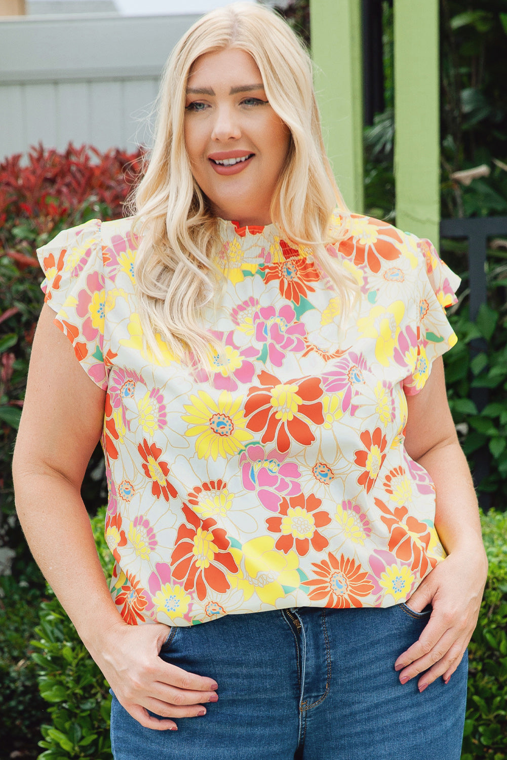 Plus Size Floral Butterfly Sleeve Blouse