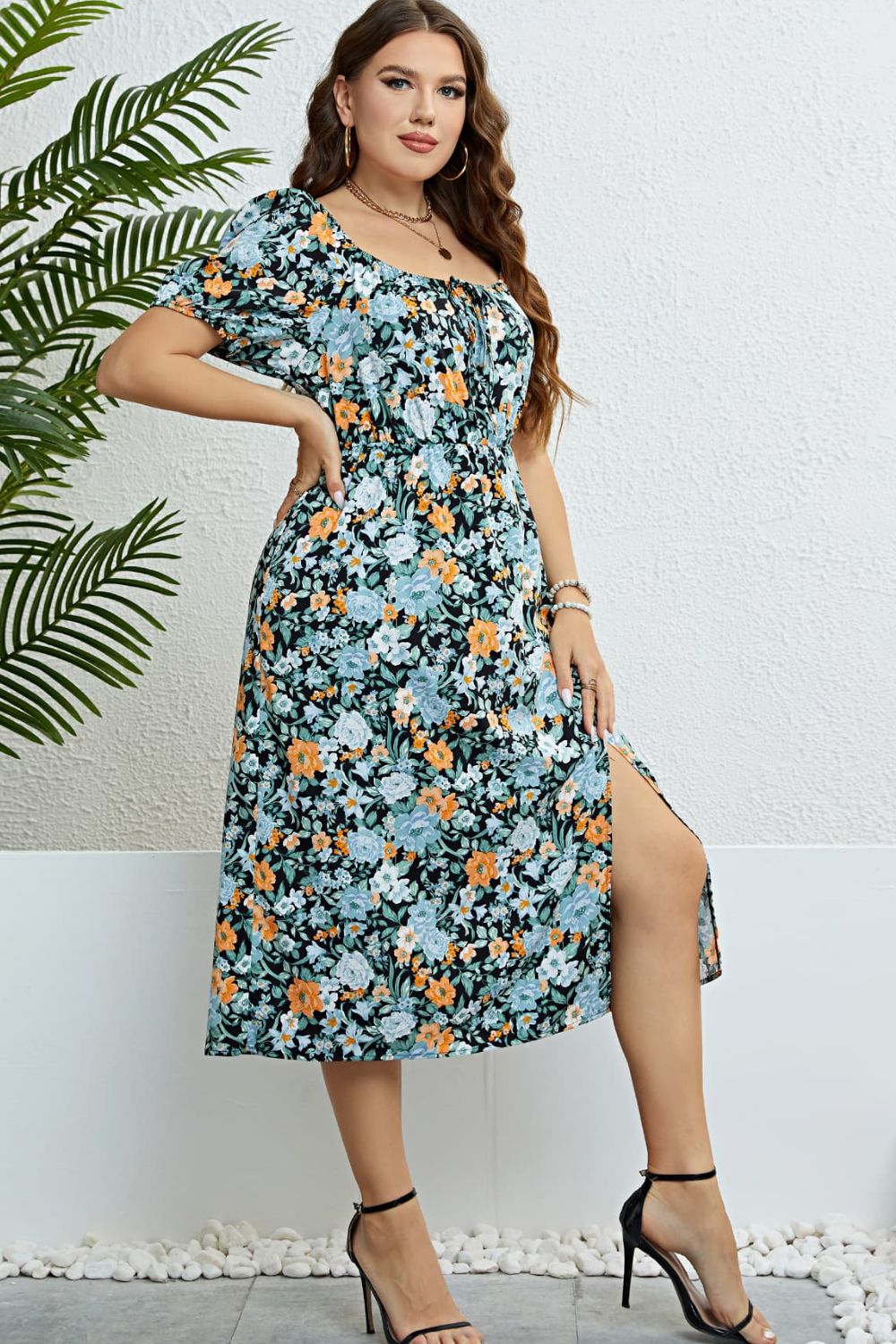 Floral Split Short Sleeve Dress