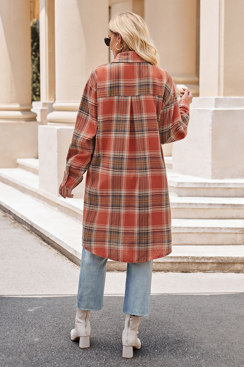 Plaid Collared Neck Long Sleeve Shirt