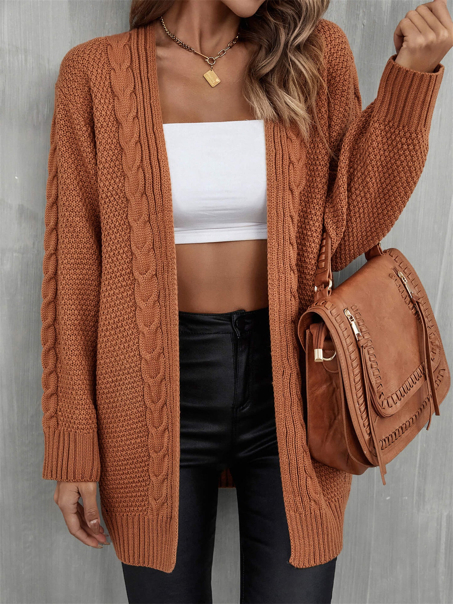 Warm Fall Mixed Knit Open Front Longline Cardigan