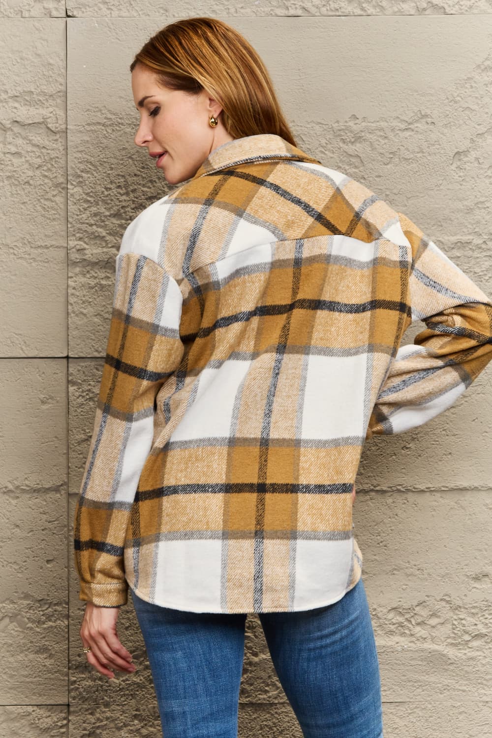 Plaid Dropped Shoulder Shirt Jacket