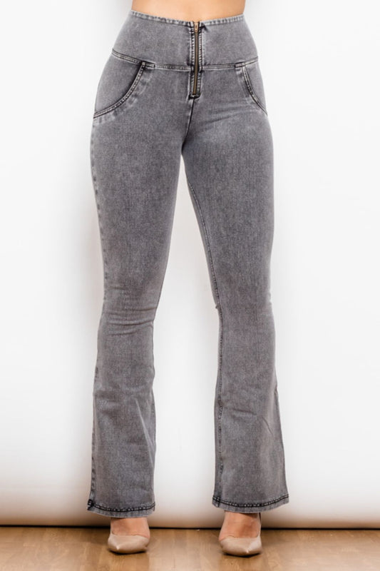 Zip Detail Flare Long Jeans