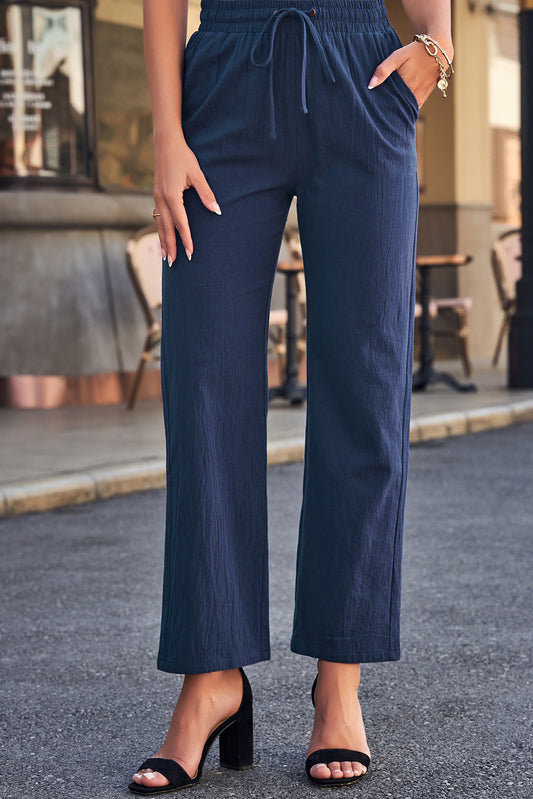 Drawstring Elastic Waist Pants with Pockets