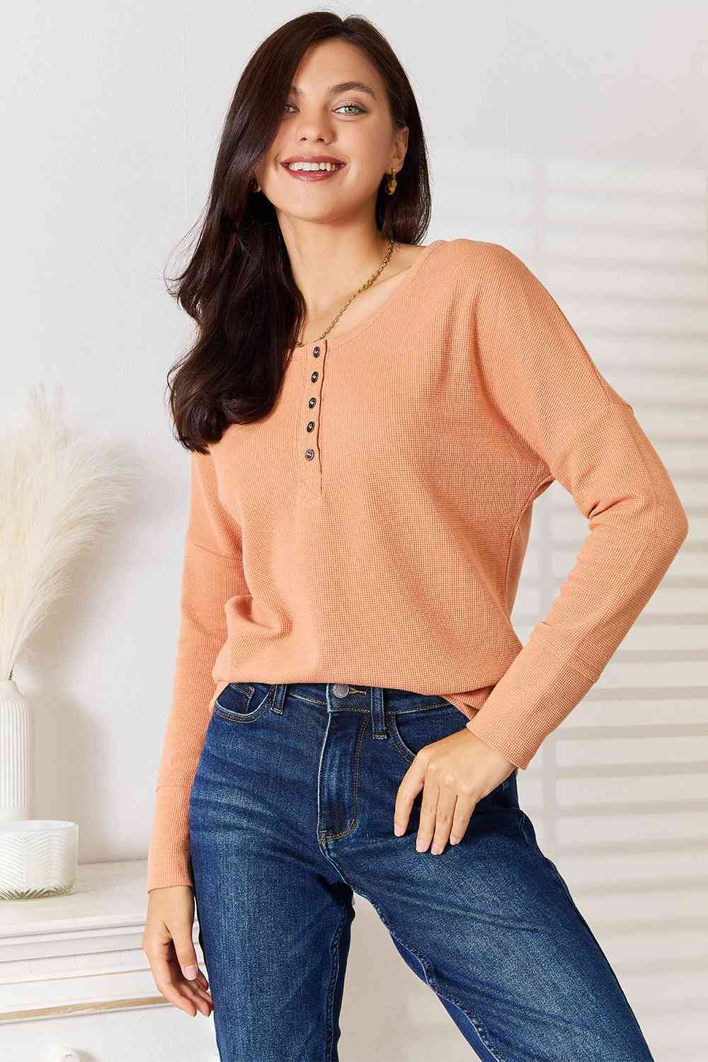 Basic Bae Half Button Long Sleeve Top