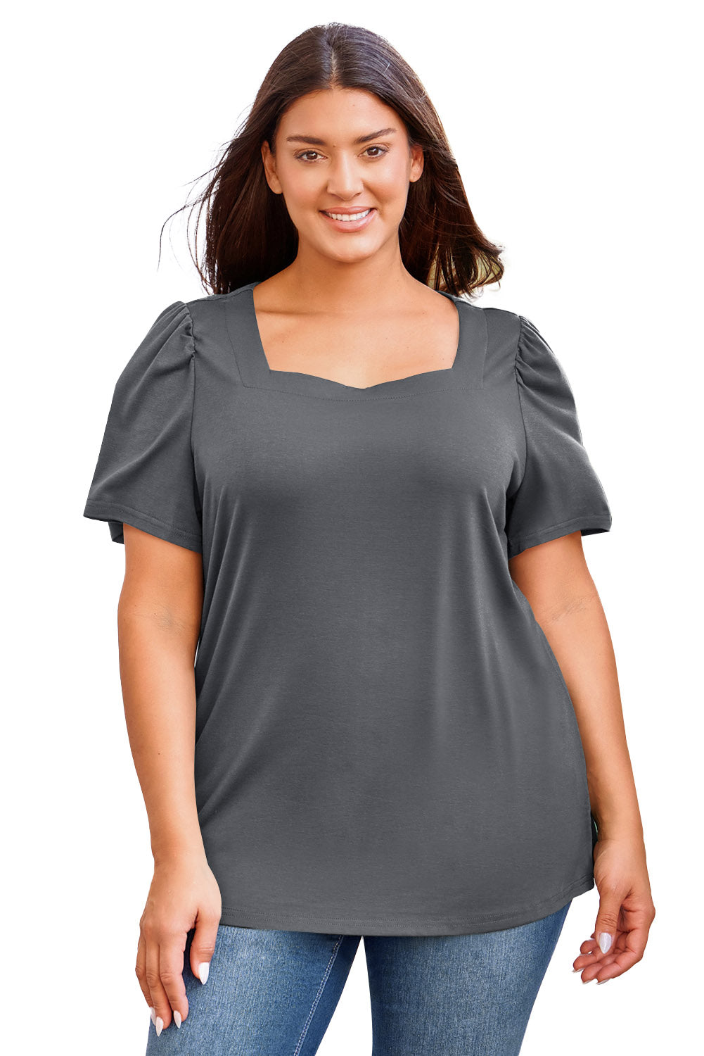 Plus Size Square Neck Puff Sleeve Tee