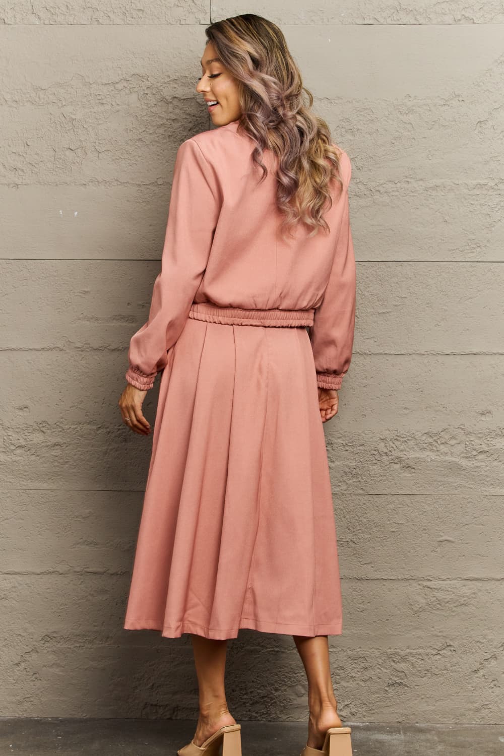 Long Sleeve Jacket and Midi Skirt Set