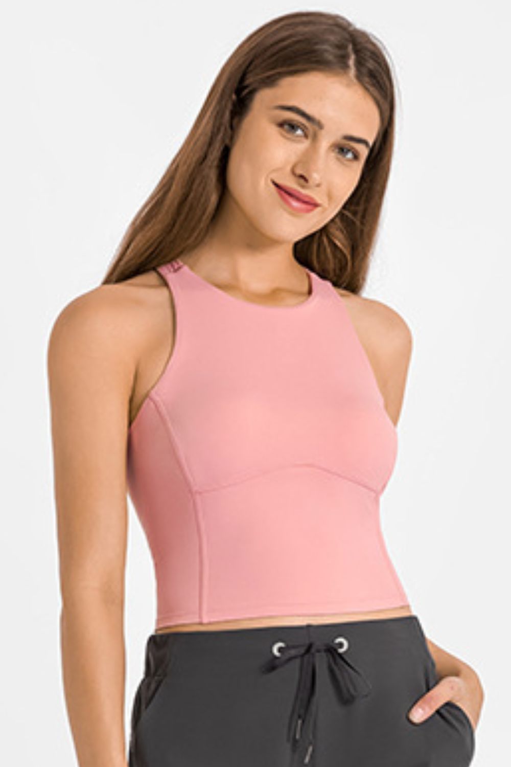 Crisscross Back Round Neck Yoga Tank