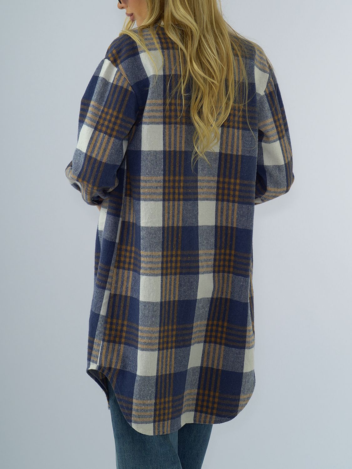 Plaid Collared Neck Long Sleeve Coat