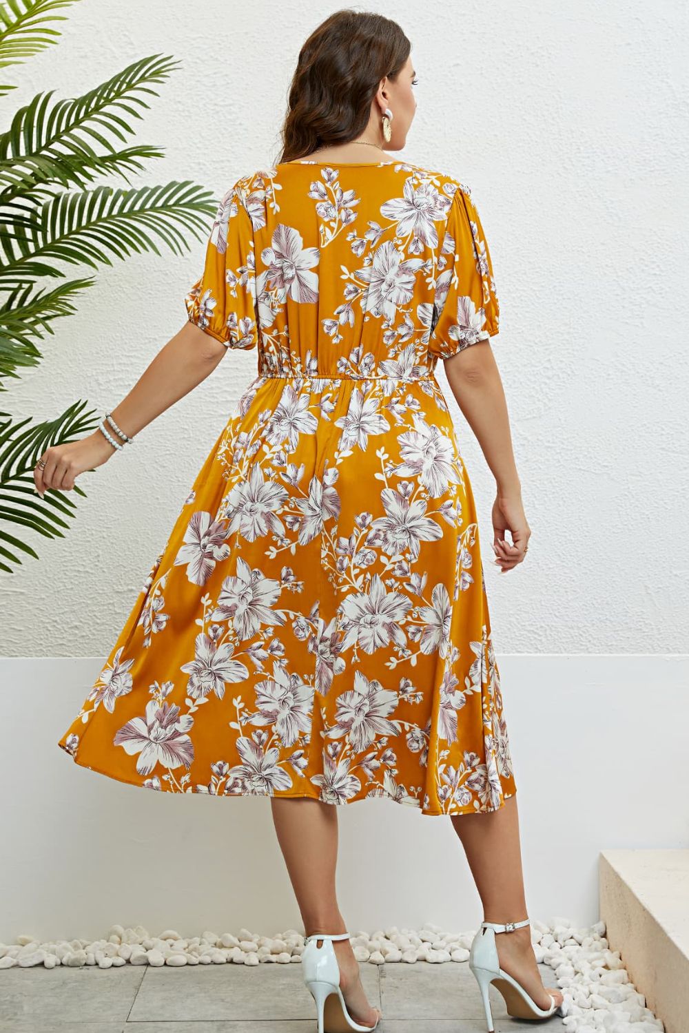 Floral V-Neck Puff Sleeve Dress