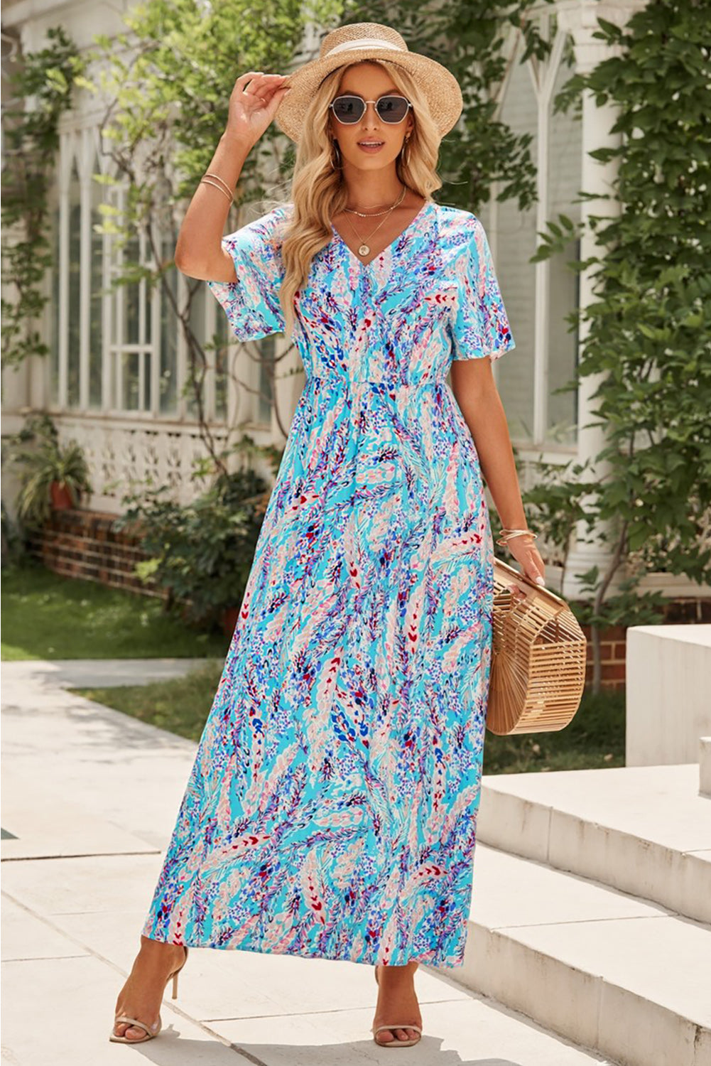 Multicolored V-Neck Maxi Dress