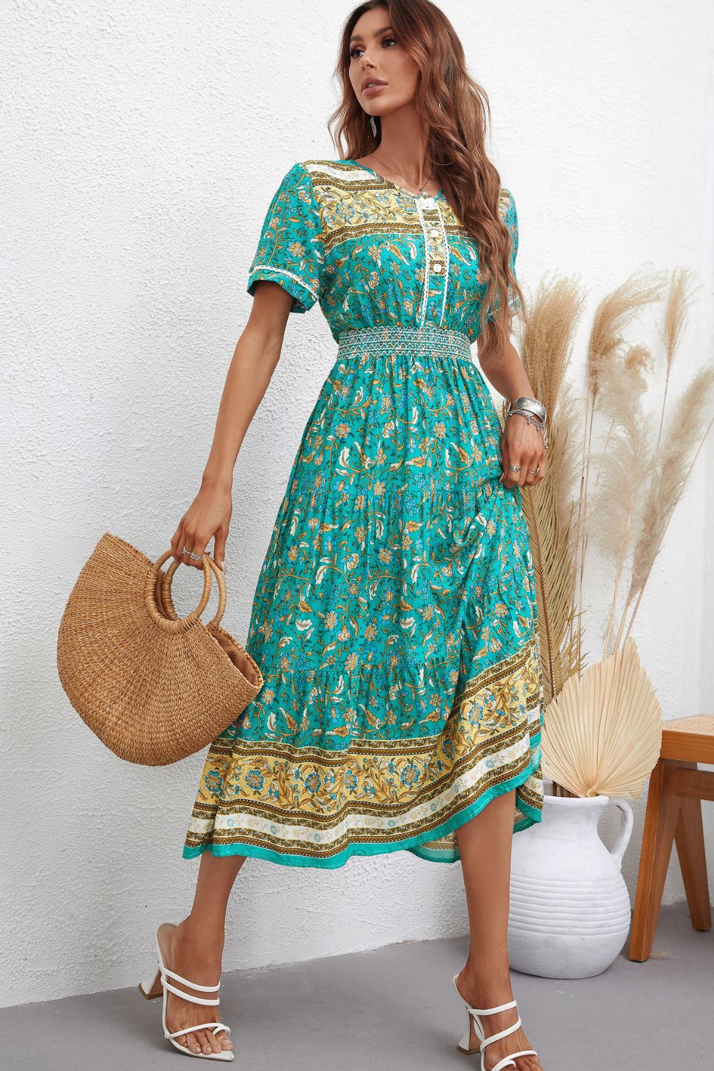 Bohemian Short Sleeve Midi Dress