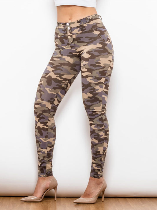 Full Size Camouflage Buttoned Leggings