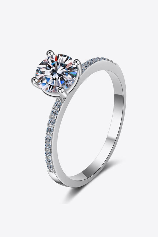 1 Carat Moissanite Rhodium-Plated Side Stone Ring