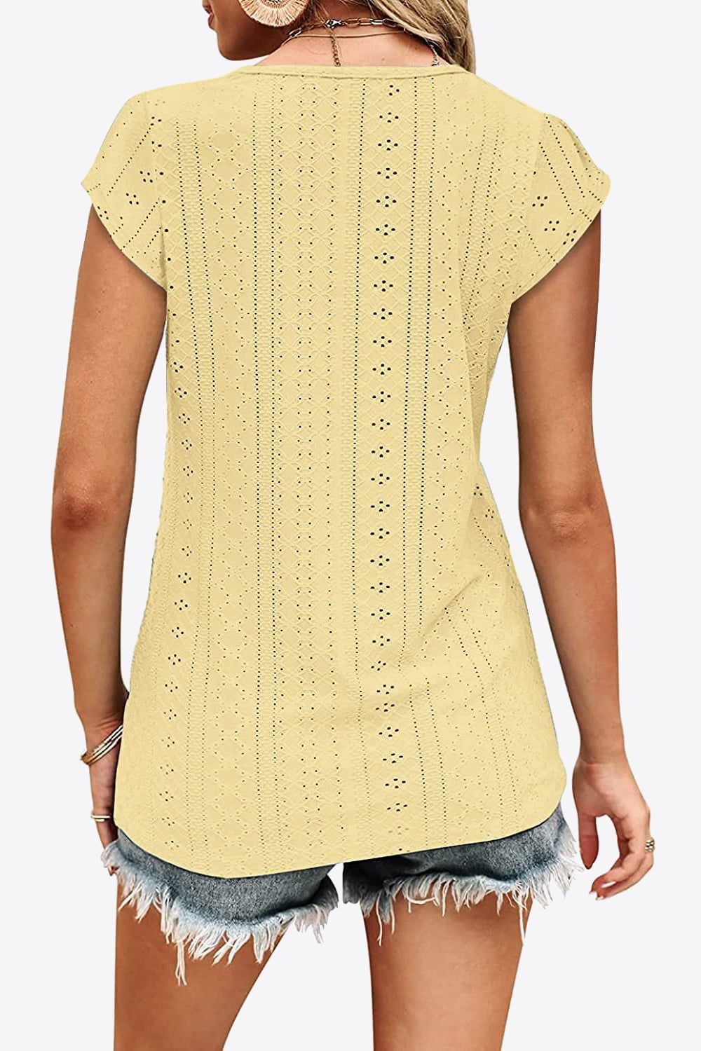 Eyelet Contrast V-Neck Tee