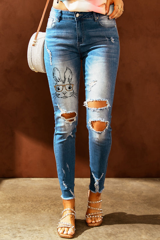 Easter Distressed Frayed Hem Jeans