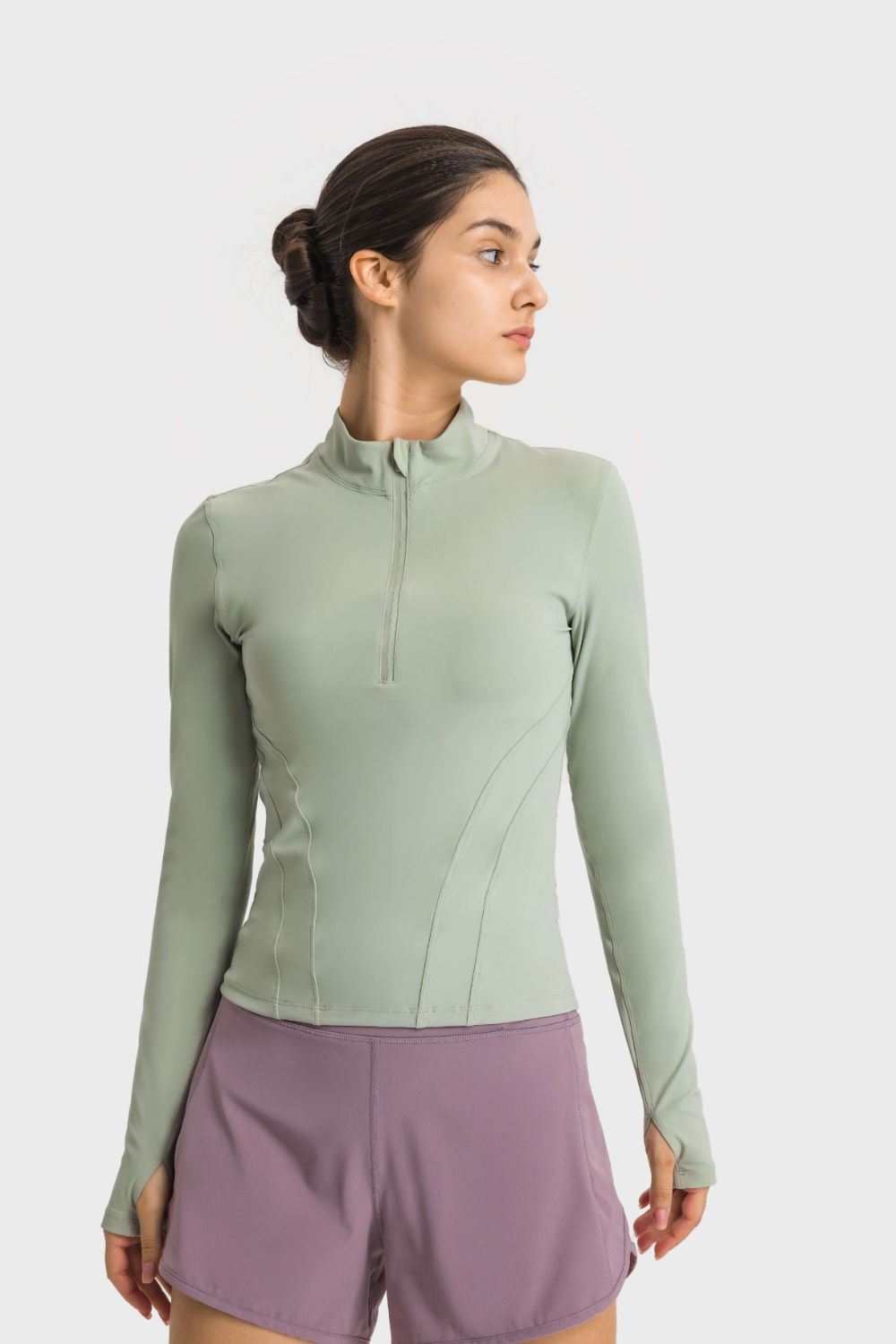 Half Zip Thumbhole Sleeve Sports Top