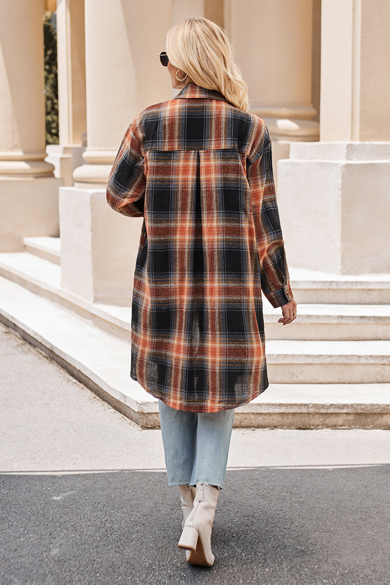 Plaid Collared Neck Long Sleeve Shirt