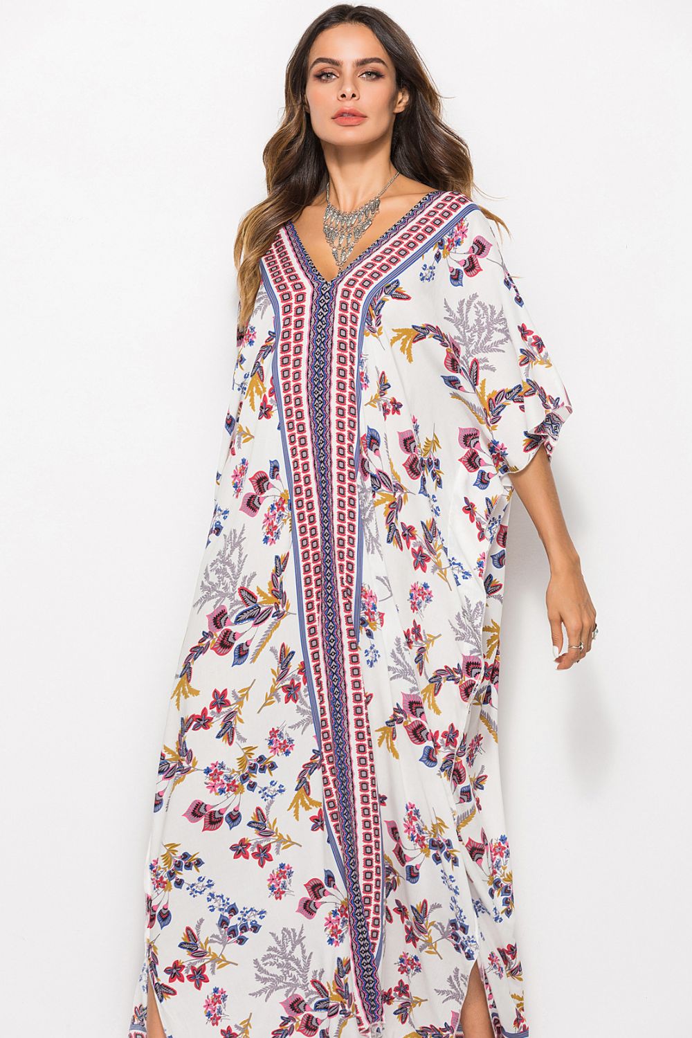 Floral V-Neck Dolman Sleeve Dress