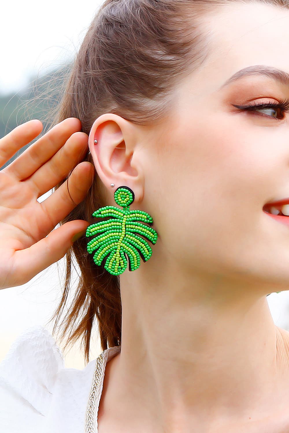 Beaded Banana Leaf Earrings