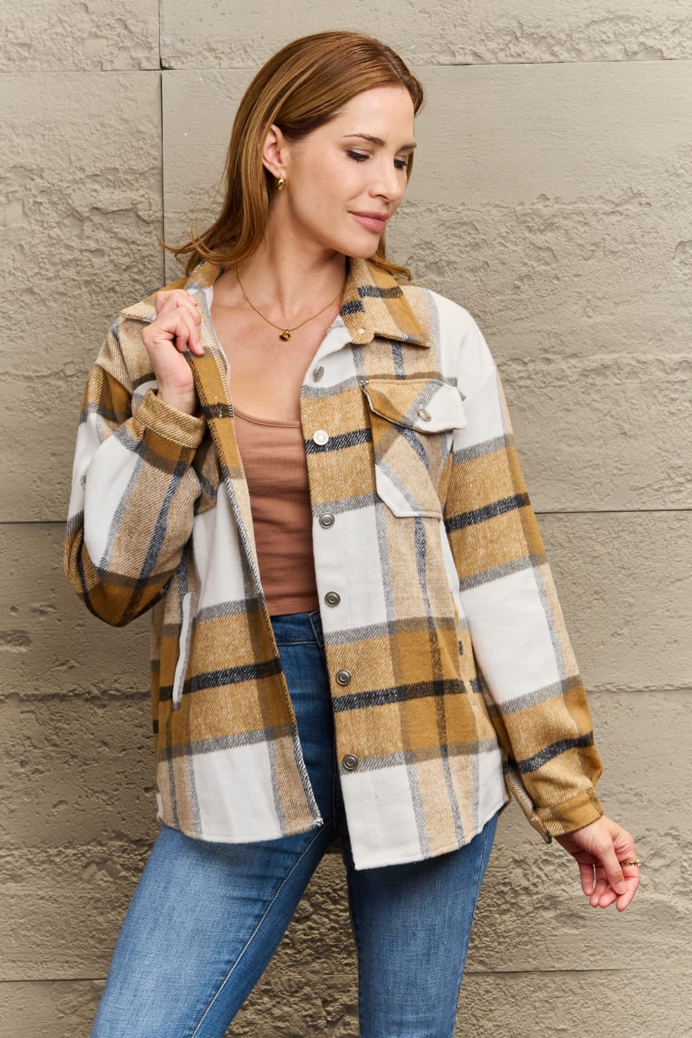 Plaid Dropped Shoulder Shirt Jacket