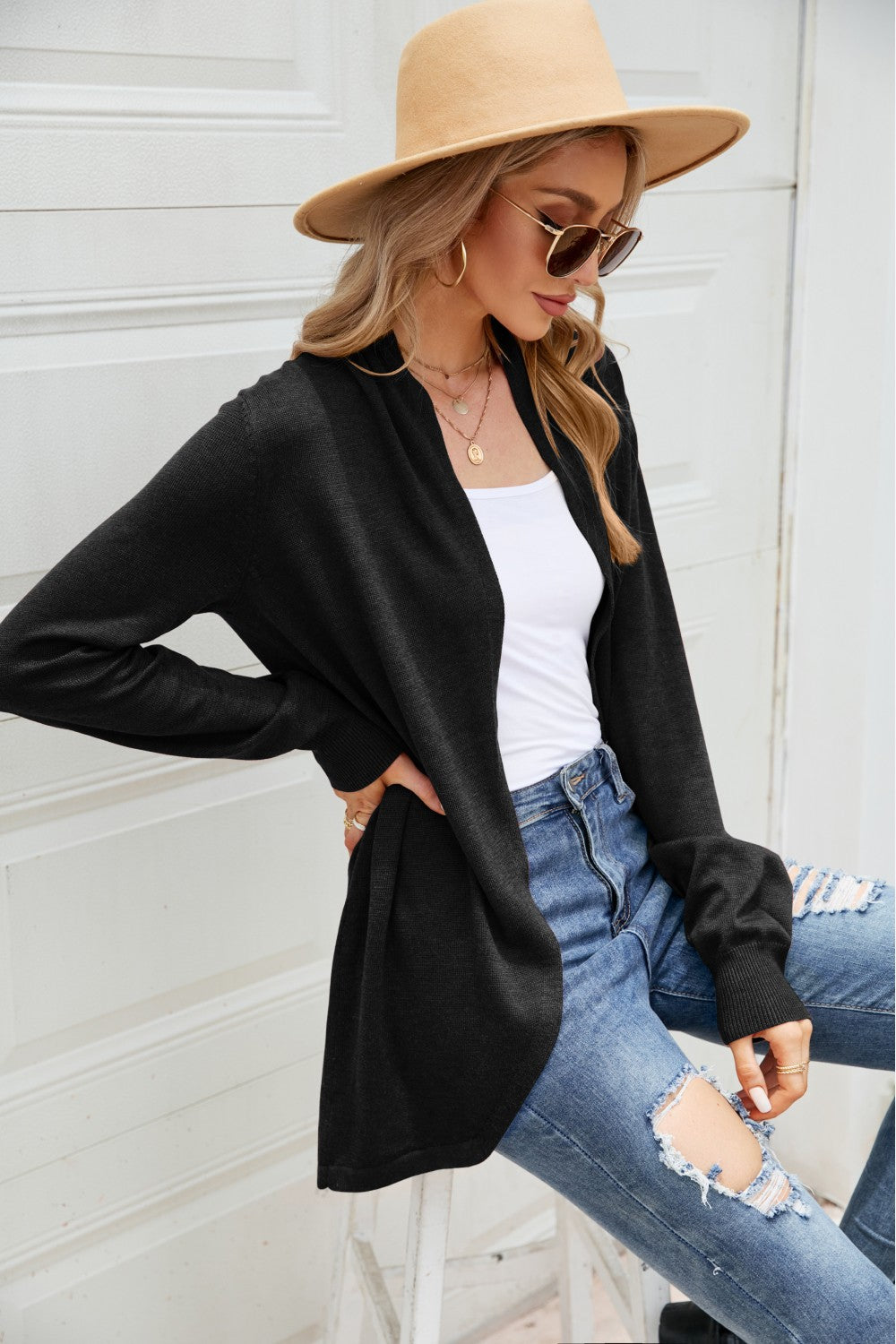 Open Front Long Sleeve Longline Cardigan