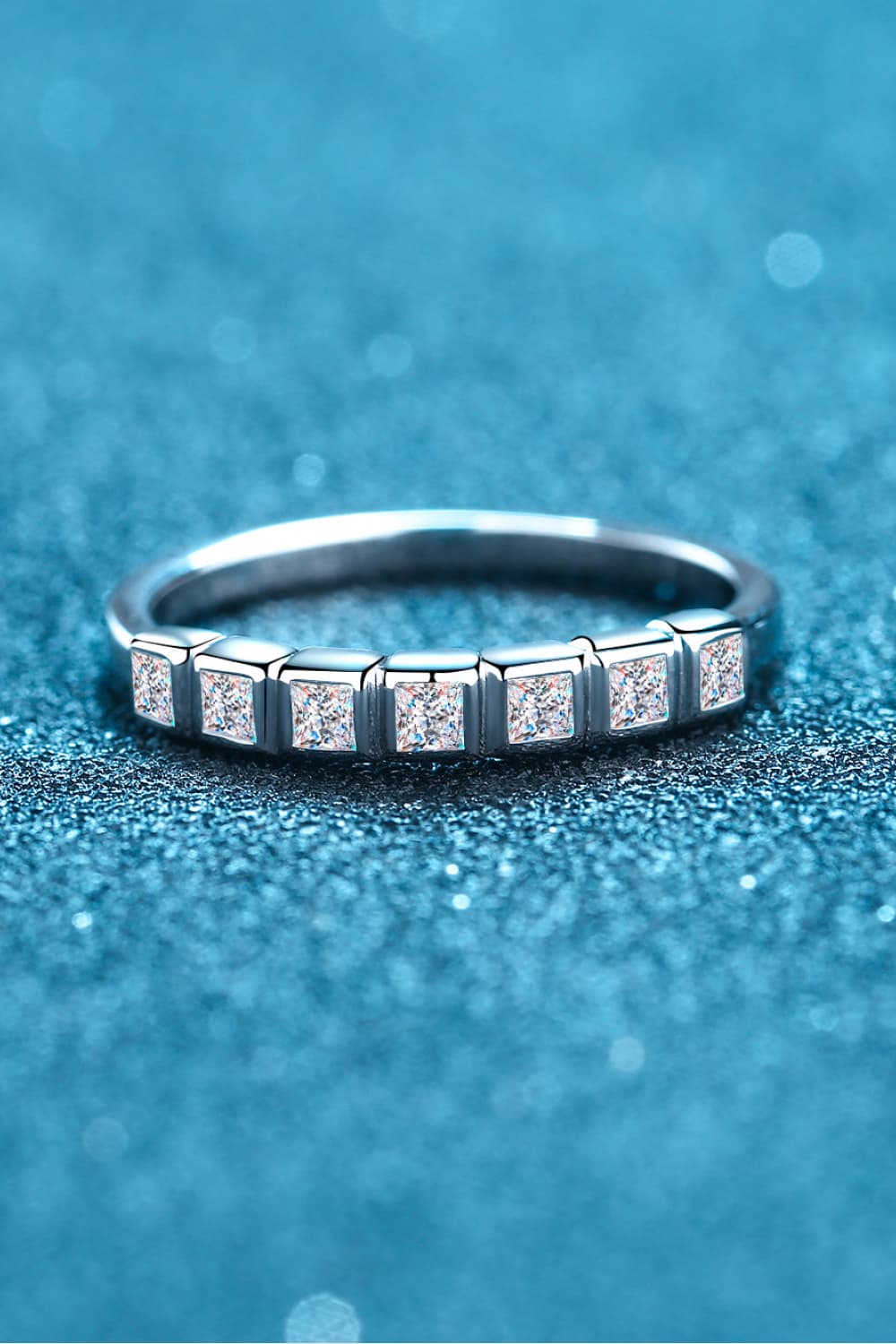 Moissanite Rhodium-Plated Half-Eternity Ring