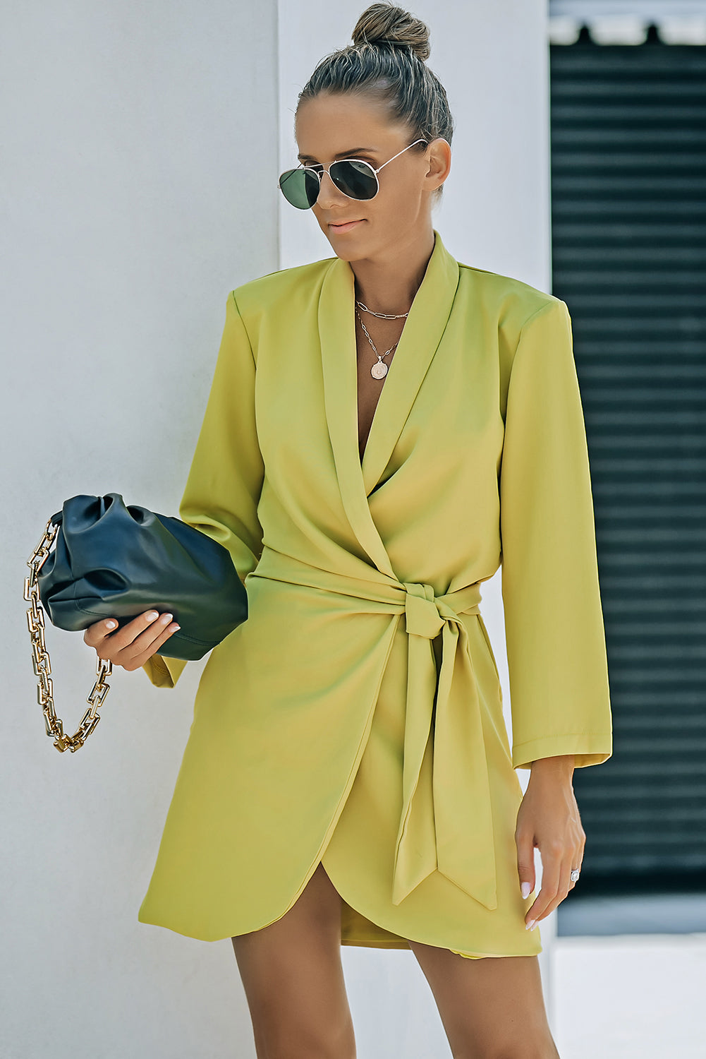 Belted Shawl Collar Blazer Dress