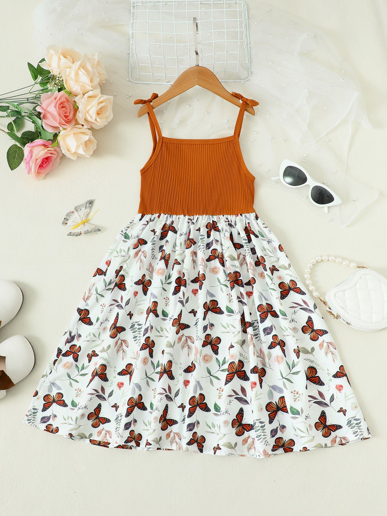 Butterfly Print Bow Detail Dress