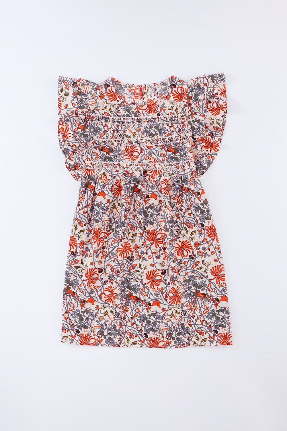 Floral Round Neck Frill Trim Dress