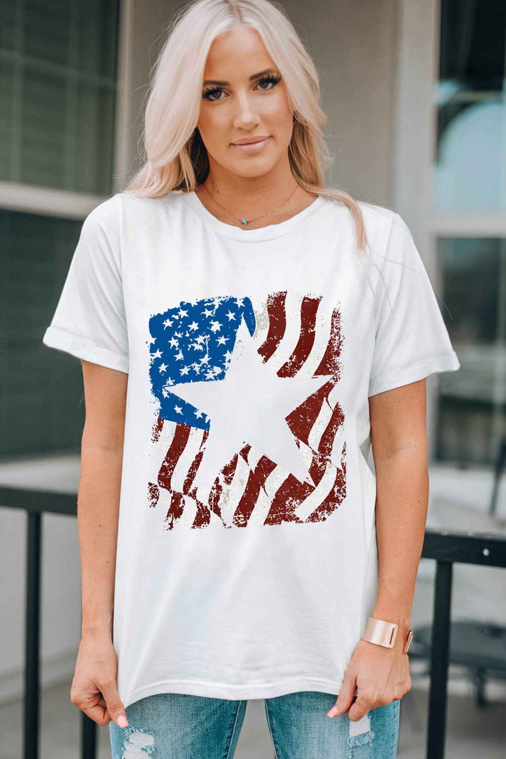 US Flag Graphic Round Neck Tee