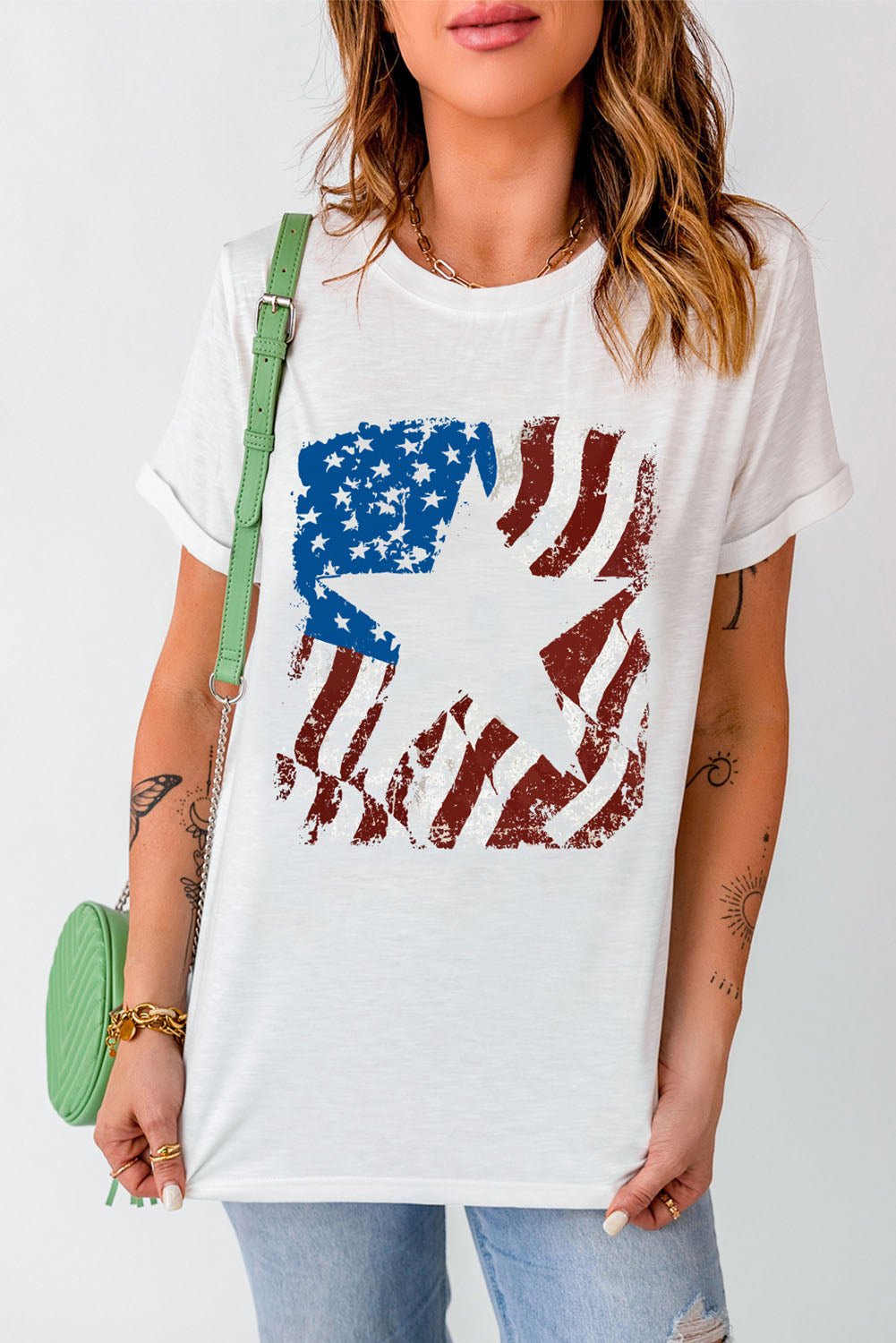 US Flag Graphic Round Neck Tee