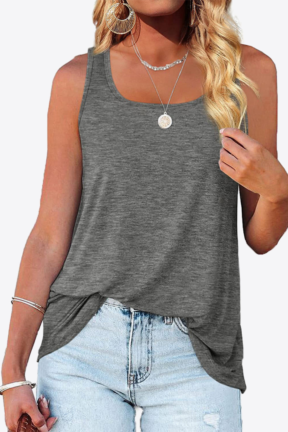 Curved Hem Square Neck Tank