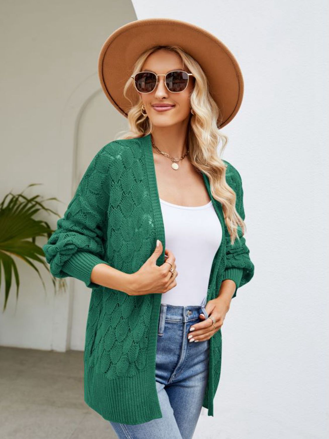 Open Front Ribbed Trim Cardigan