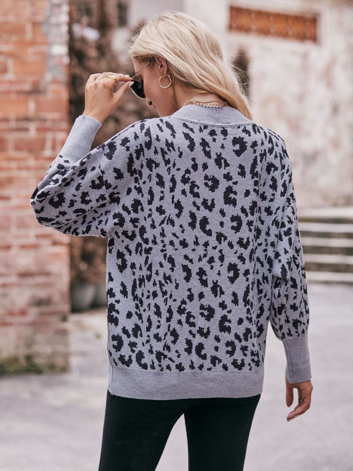 Leopard V-Neck Dropped Shoulder Top