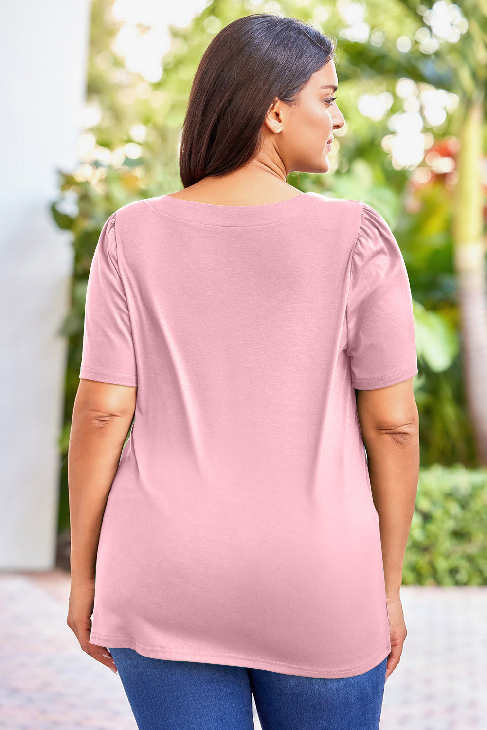 Plus Size Square Neck Puff Sleeve Tee