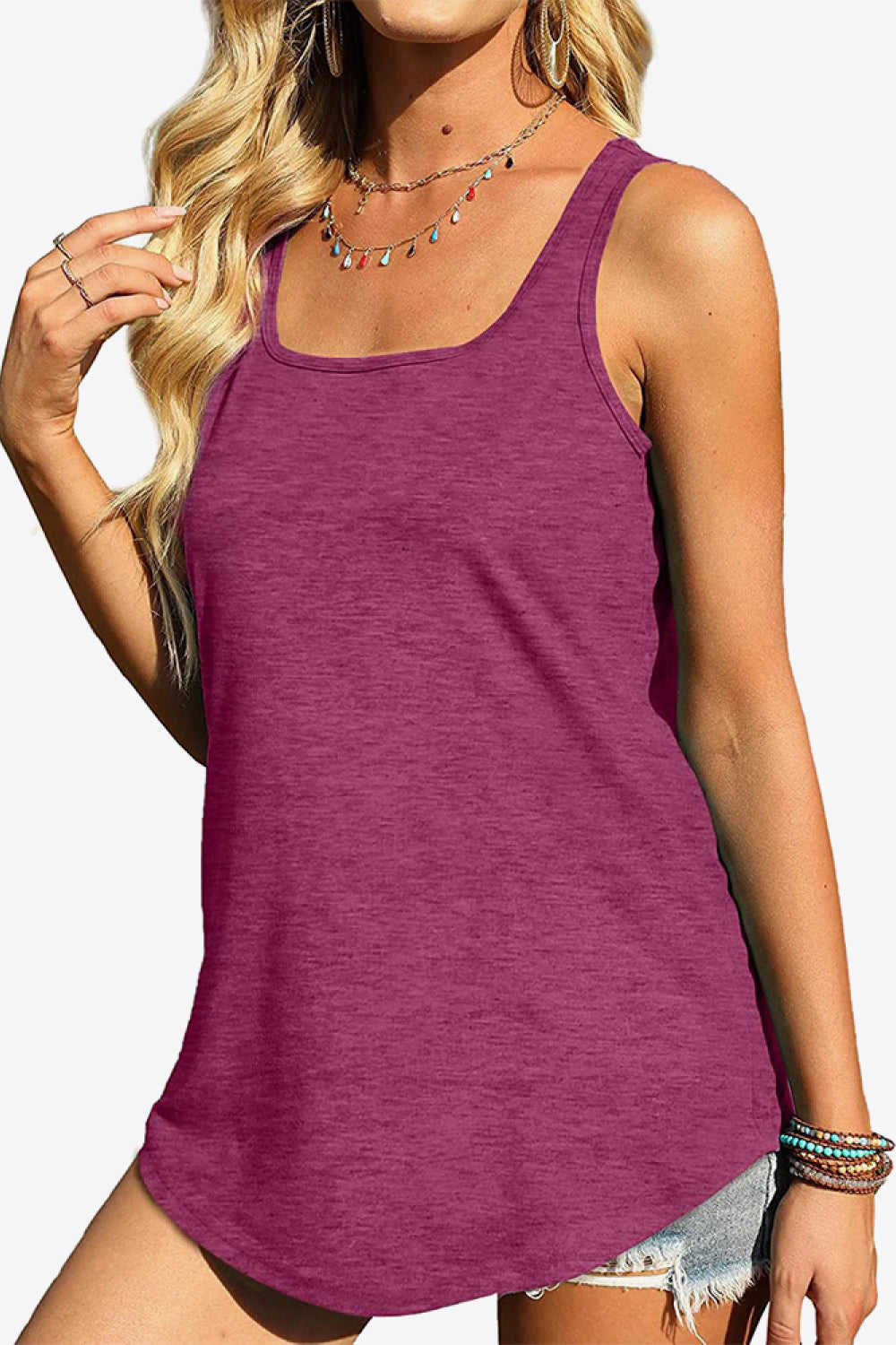 Curved Hem Square Neck Tank