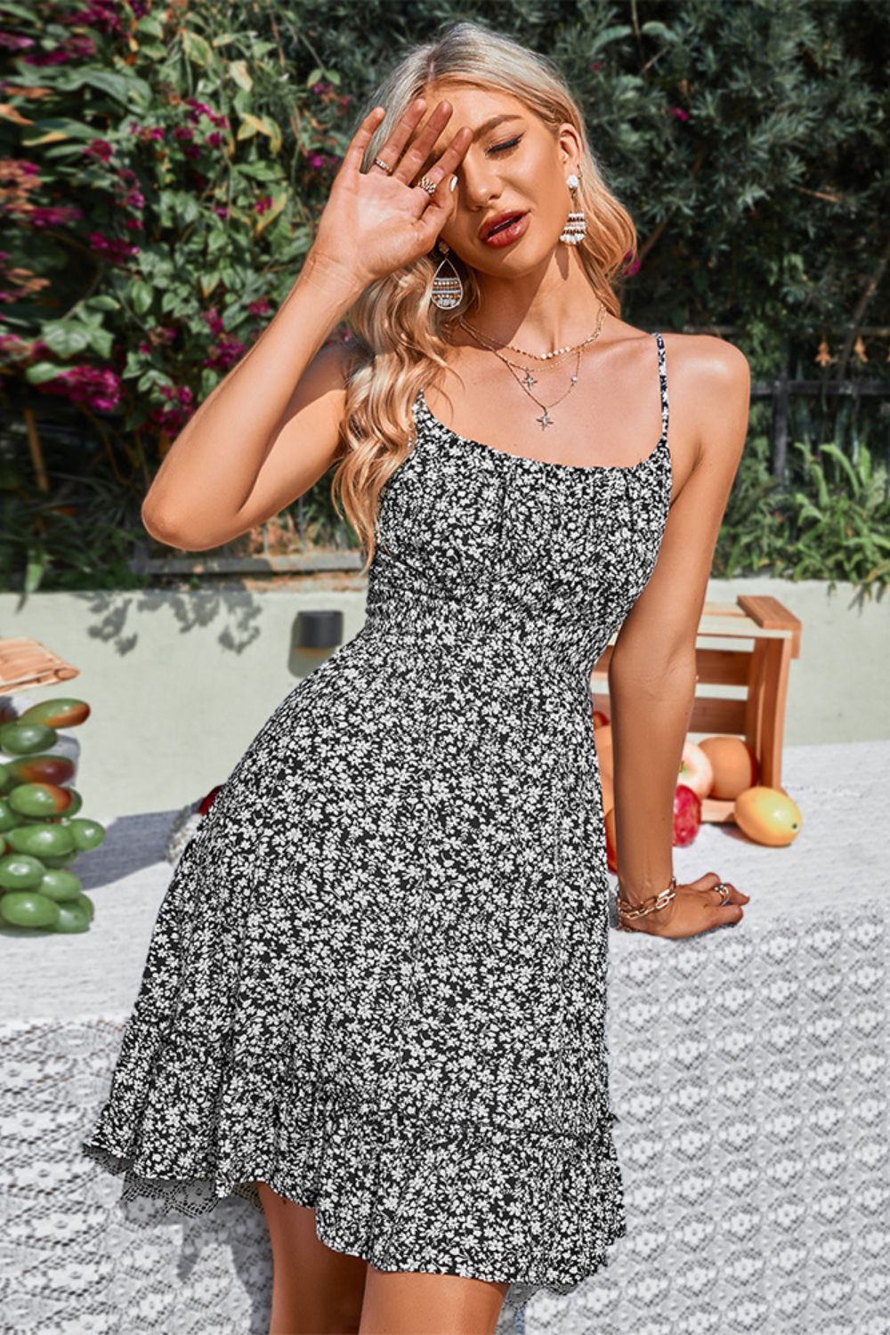 Floral Crisscross Spaghetti Strap Tie Back Dress