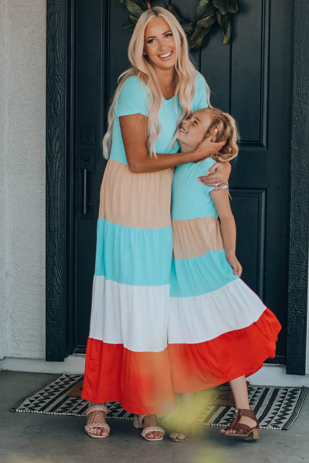 Girls Color Block Round Neck Maxi Dress