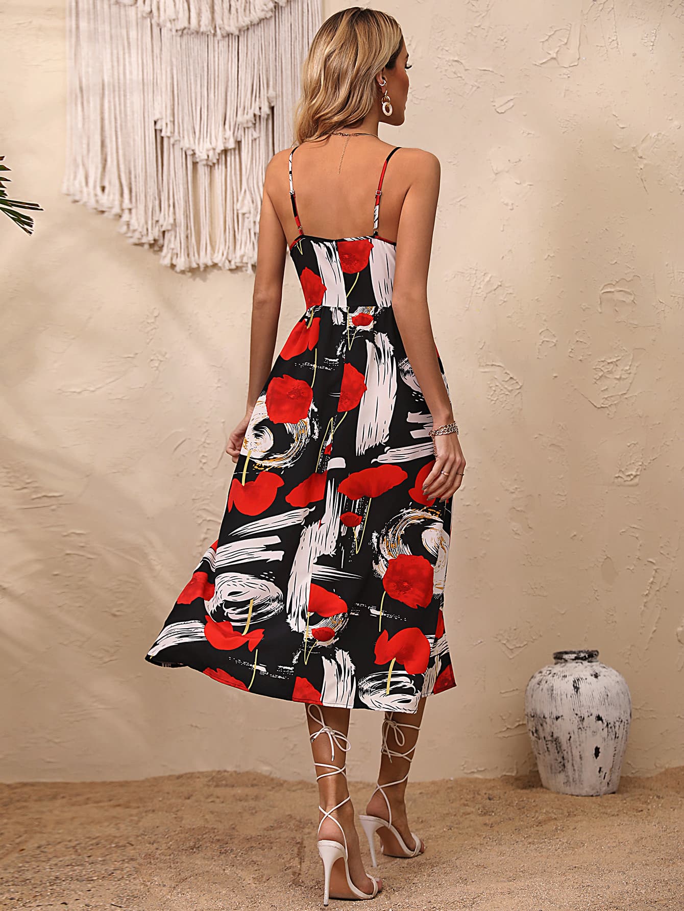 Floral Spaghetti Strap Slit Hem Dress