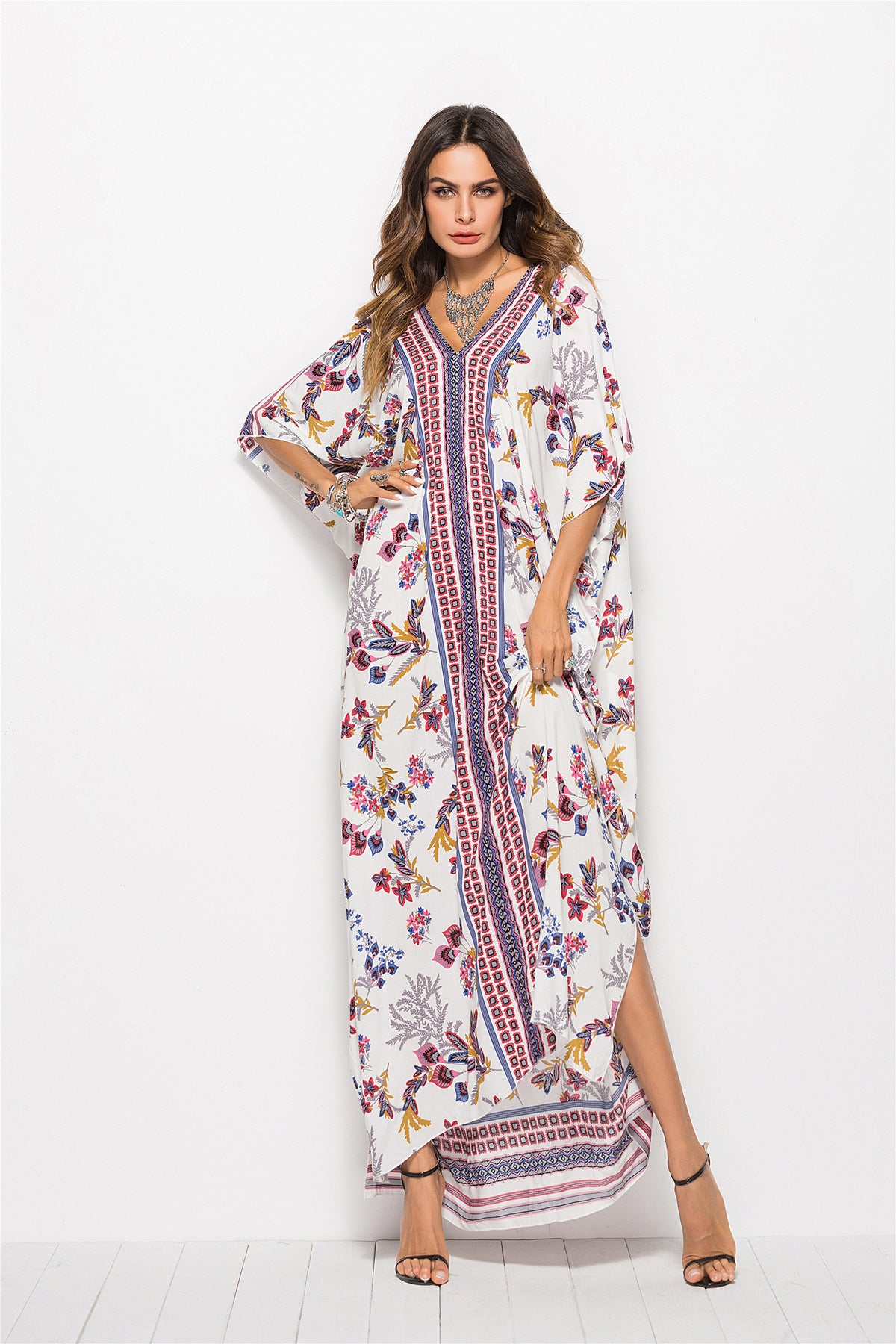 Floral V-Neck Dolman Sleeve Dress