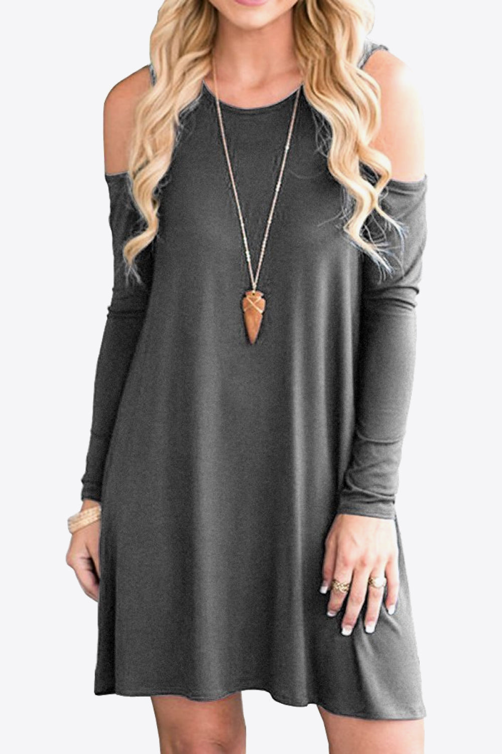 Cold-Shoulder Long Sleeve Round Neck Dress