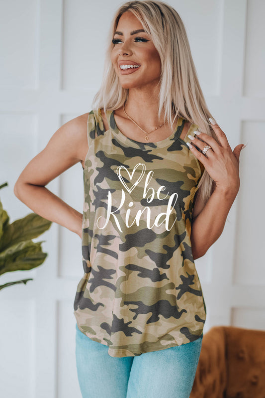 BE KIND Graphic Camouflage Tank