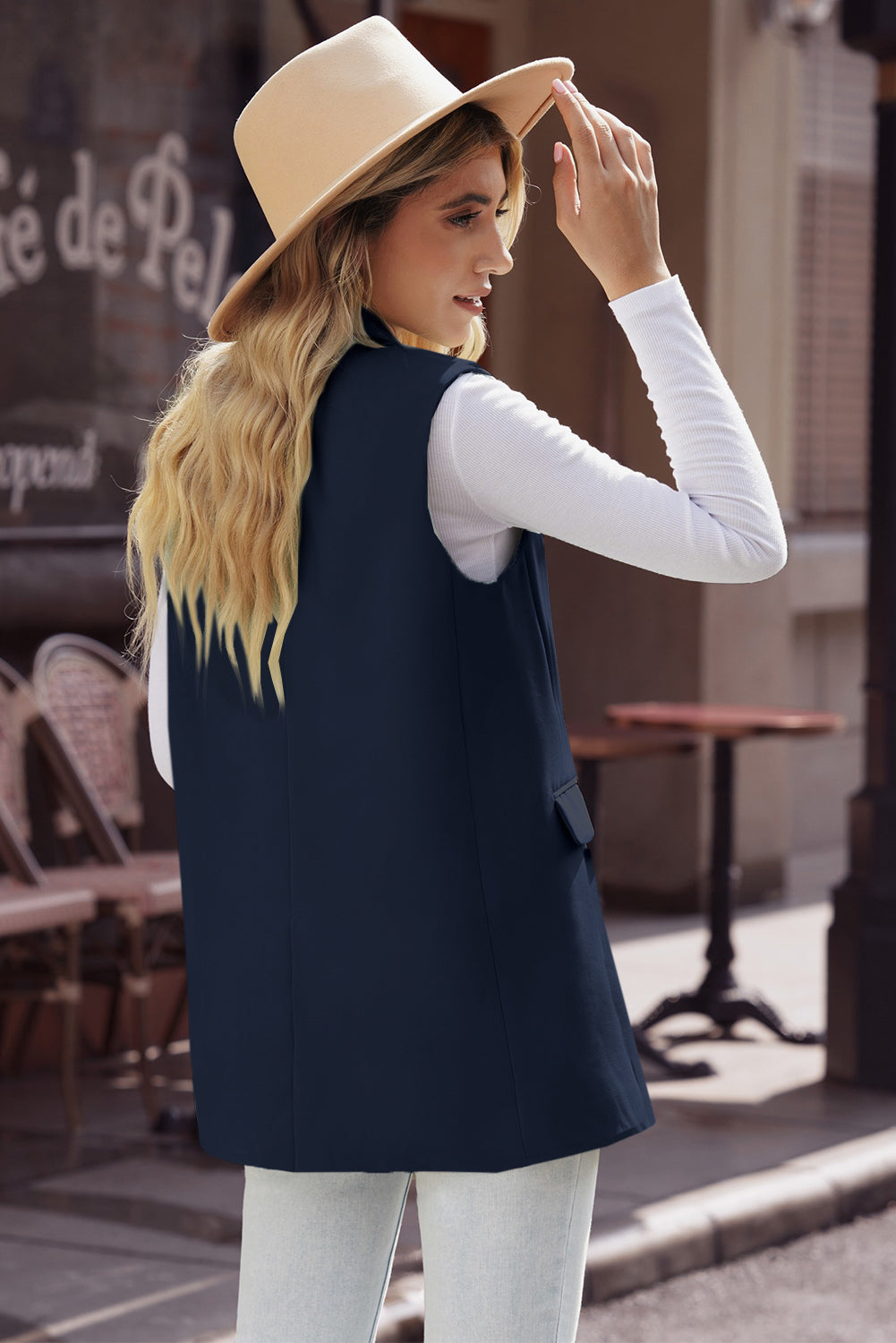 Longline Blazer Vest with Pockets